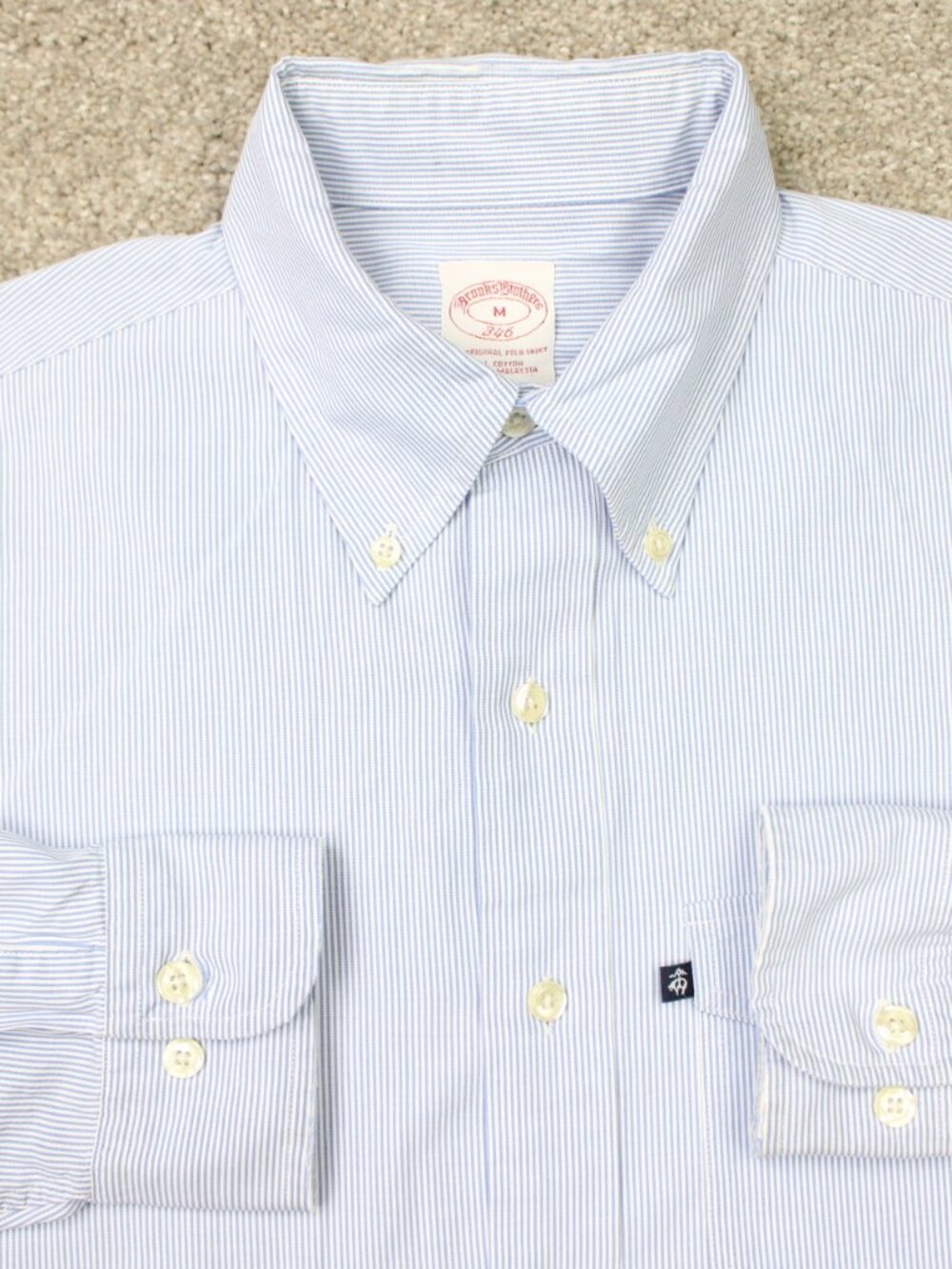 Brooks Brothers 346 Shirt Mens Medium Blue/White Striped Cotton Long Sleeve